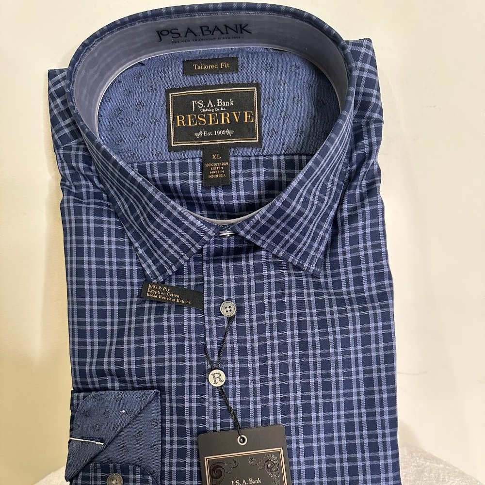 Jos A. Bank Men's Est.1905 Reserve Blue Tailored Fit Shirt 100% Egyptian Cotton